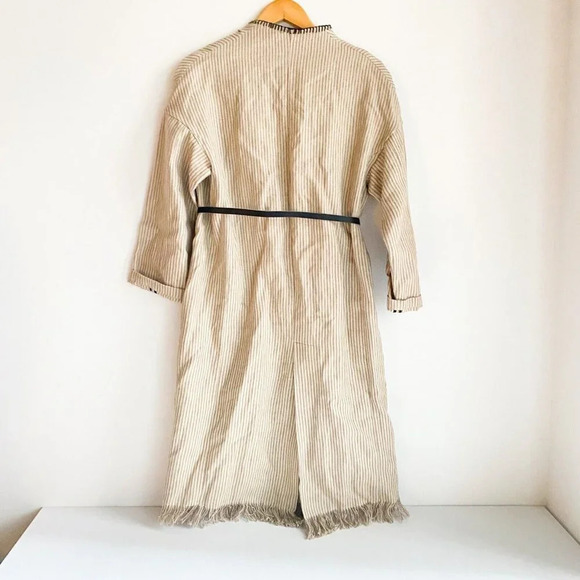 Zara Linen Striped Belted Whipstitch Simple Minimalist Coat  S - Picture 9 of 10